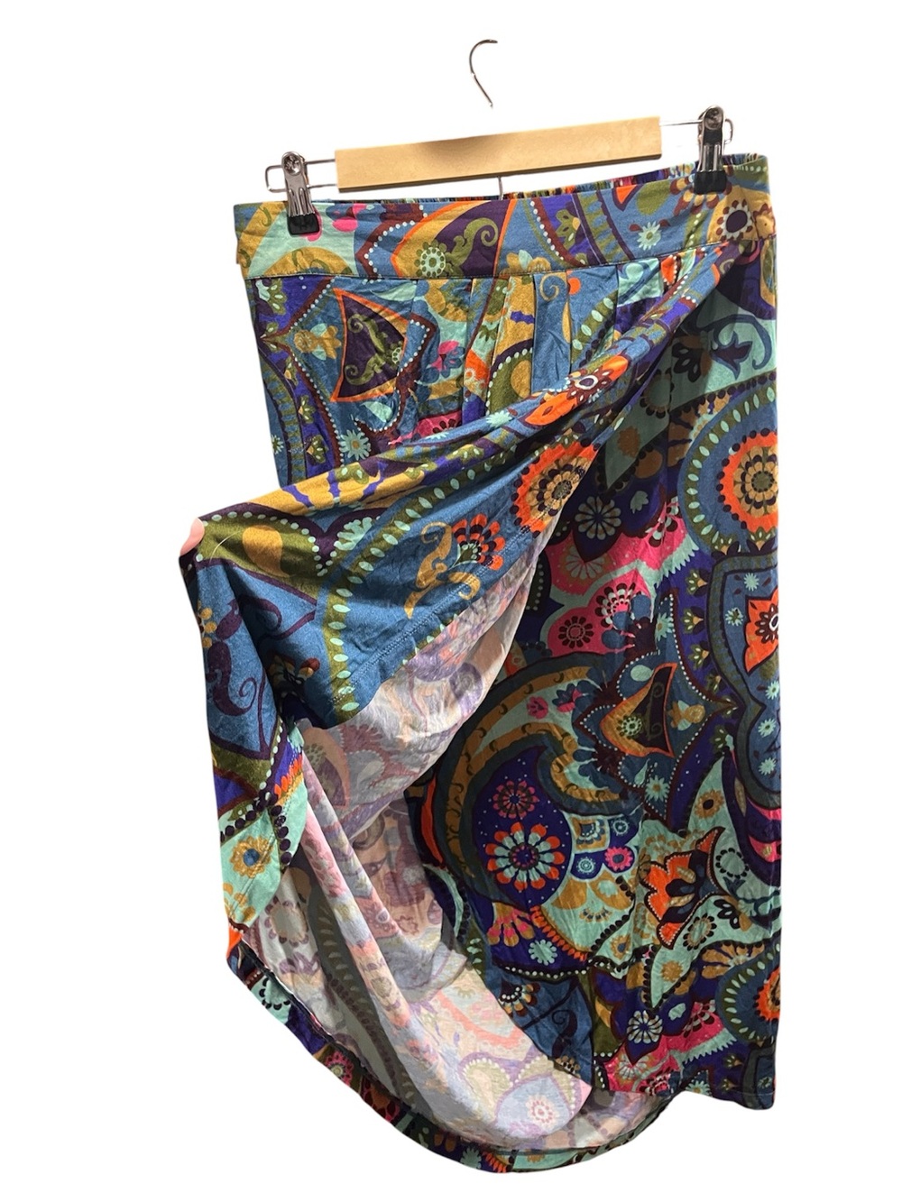 Anthropologie Conditons Apply Pleated Faux Wrap Midi Skirt Large - Picture 3 of 10